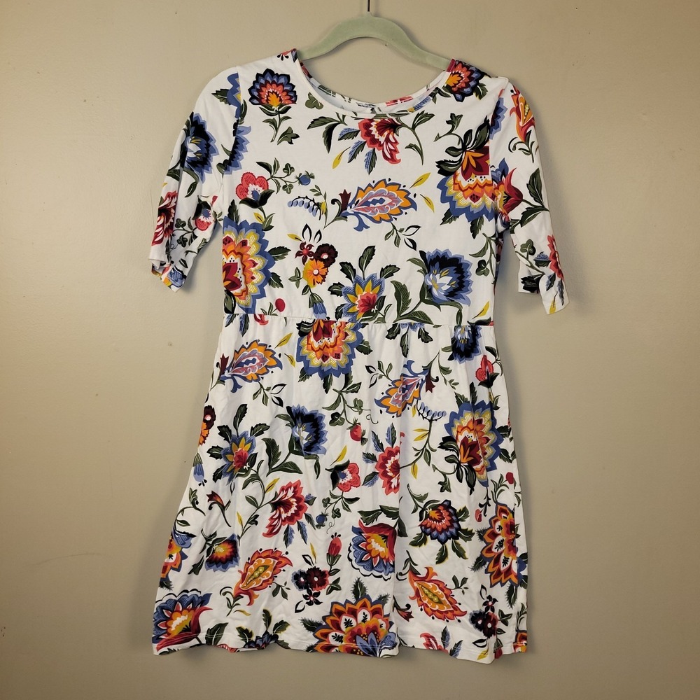 Old Navy Girls Floral Dress XL 14 Plus White Multicolor Boho Short Sleeve Cotton - Picture 1 of 7